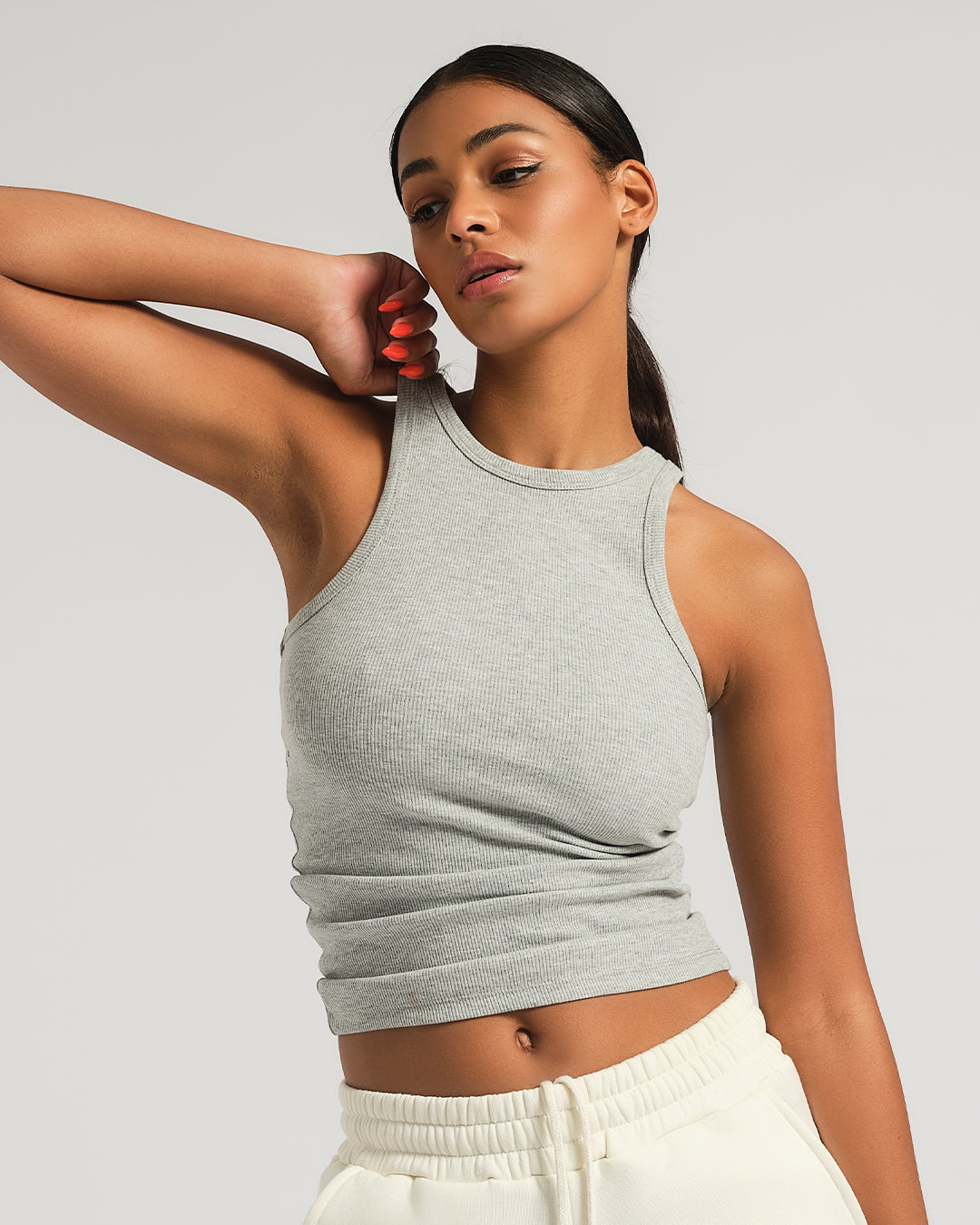 Grey Round, High Neck Ribbed Tank Top – The Trendy Side