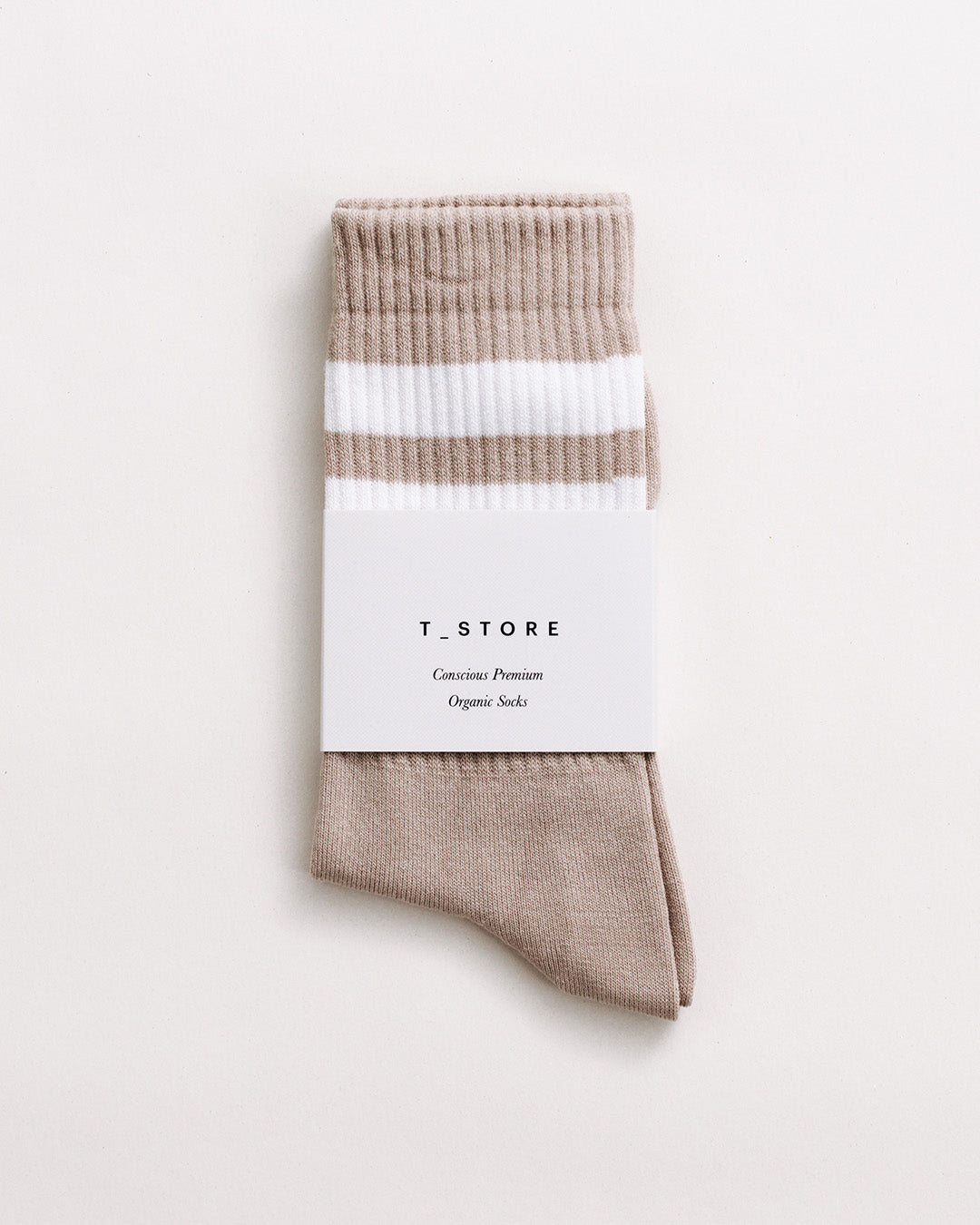 TAN & WHITE ORGANIC STRIPE SPORTS SOCKS