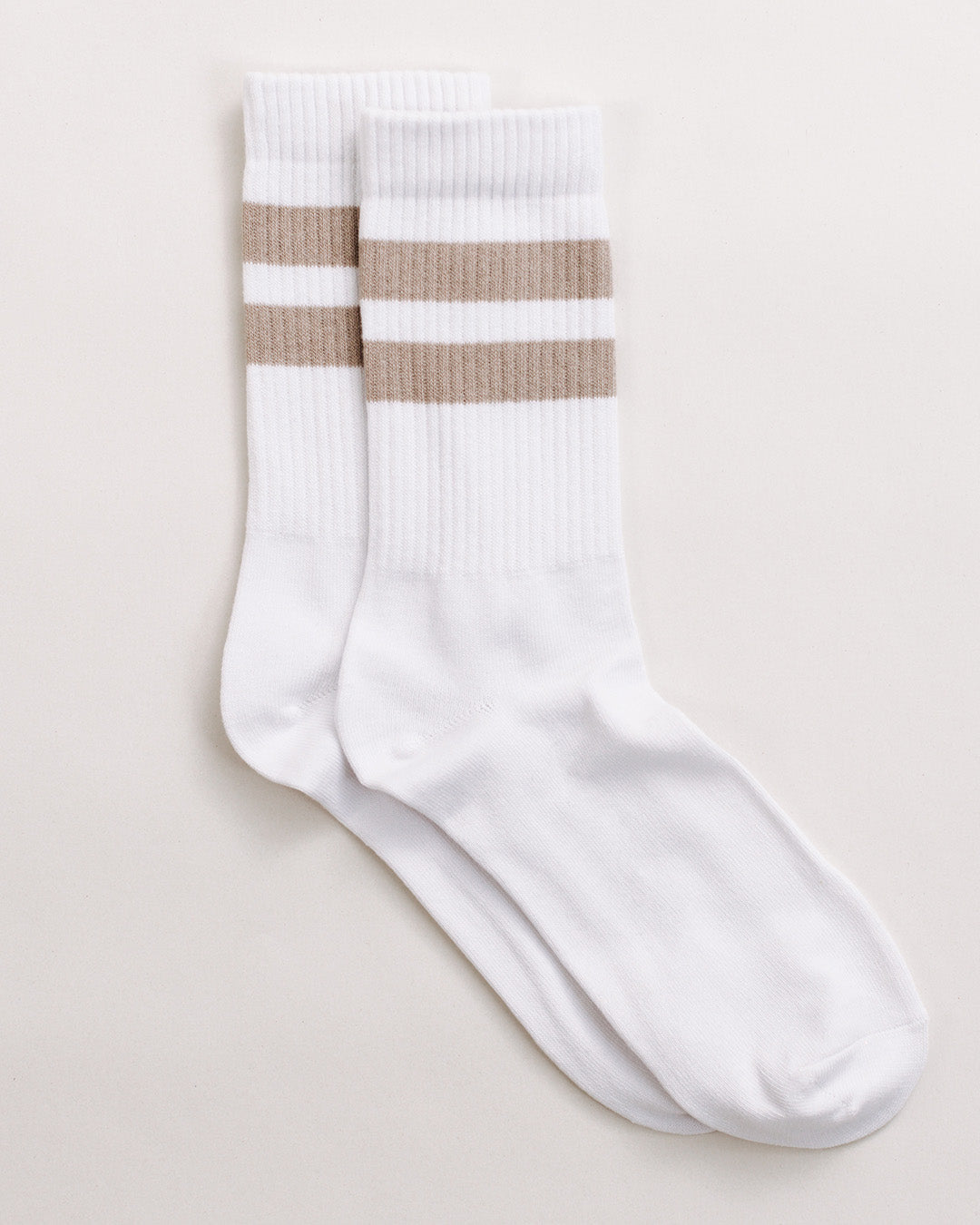 WHITE & TAN ORGANIC STRIPE SPORTS SOCKS