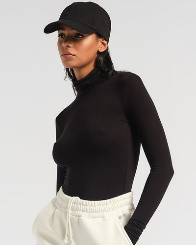 LONG SLEEVE STRETCH ROLL NECK BLACK