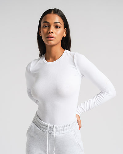 LONG SLEEVE RIBBED CREW NECK IN WHITE