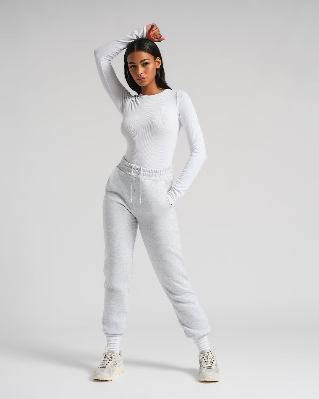 LONG SLEEVE RIBBED CREW NECK IN WHITE - thetstore_clothing