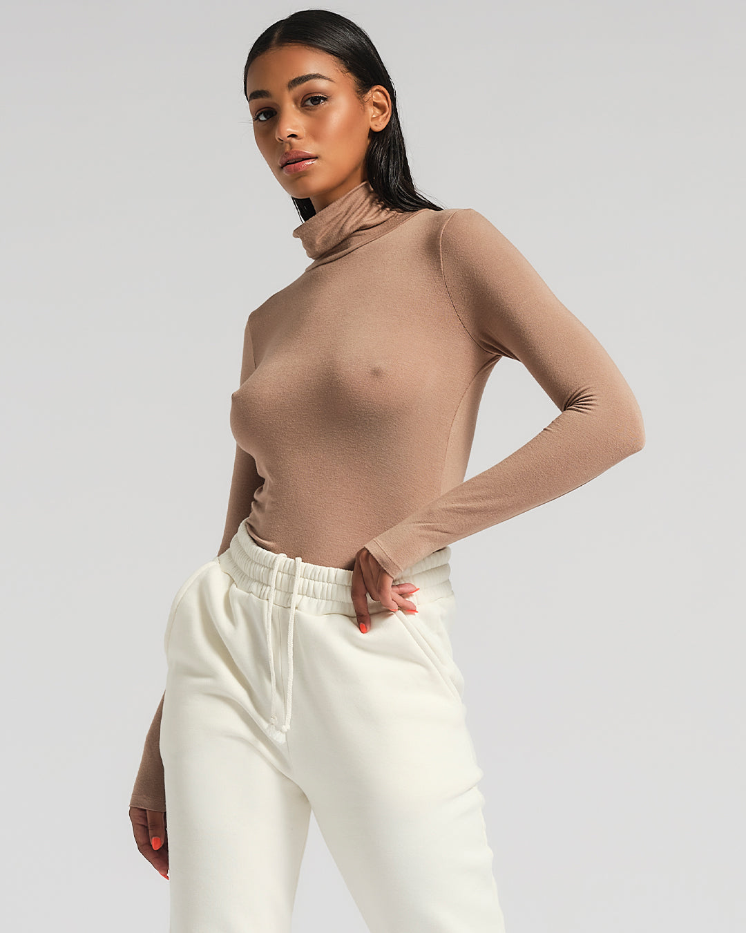 LONG SLEEVE STRETCH ROLL NECK ICED COFFEE